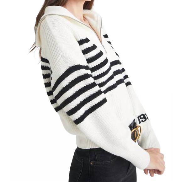 NEW 525 AMERICA norah 1983 stripe half-zip sweater in chalk multi - Picture 4 of 4